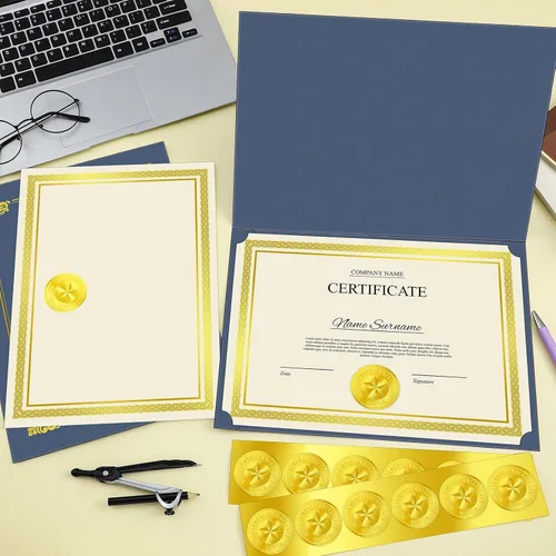 Miniatura 5 de Epakh El kit de certificado de 72 piezas incluye 24 titulares de certificados y 24 papeles, 24 calcomanías de sellos de premio, cubiertas de Azul