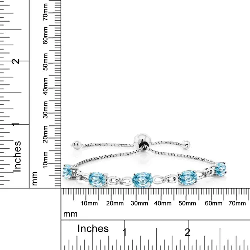 Miniatura 35 de Gem Stone King Pulsera de tenis de diamantes cultivados en laboratorio con piedra natal de 3-6 quilates para mujer, plata de ley 925, ovalada