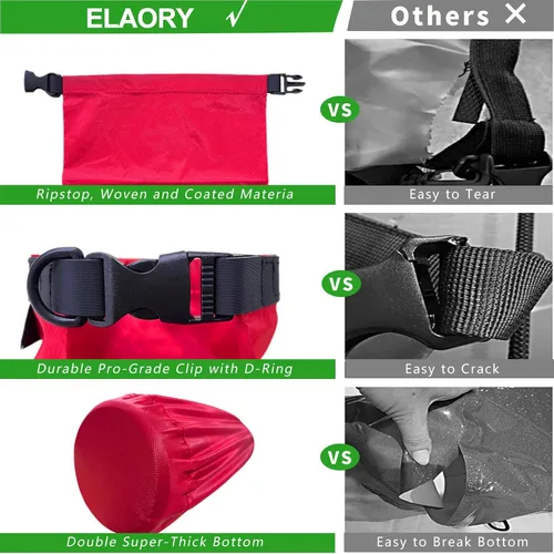 Miniatura 4 de Bolsas secas impermeables, paquete de 3 (5 L, 10 L, 20 litros), bolsas de almacenamiento ligeras e impermeables para viajes, canotaje, pesca, Rojo