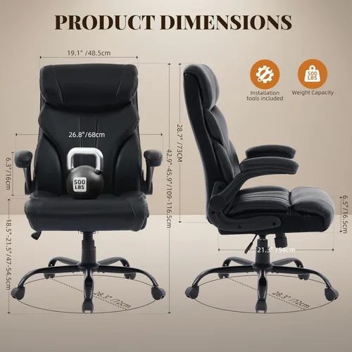 Miniatura 2 de Cómoda silla de escritorio de oficina de 500 libras, sillas de oficina grandes y altas con reposabrazos abatibles ajustables, silla