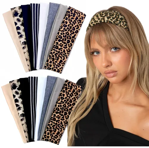 Miniatura 10 de Huachi Diademas antideslizantes para mujer, paquete de 16 bandas elásticas deportivas para el cabello para mujer, diadema de tela de algodón suave