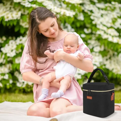 Miniatura 6 de Mancro Bolsa enfriadora de leche materna de viaje, se adapta a 4 biberones de hasta 9 onzas, bolsa para biberones con paquete de hielo, enfriador