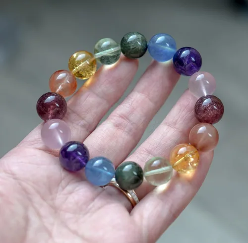 Miniatura 98 de Precious Gemstone Natural Crystal Healing Bracelet, Rutilated Quartz, Moonstone, Quartz Handmade Original Design Bracelet