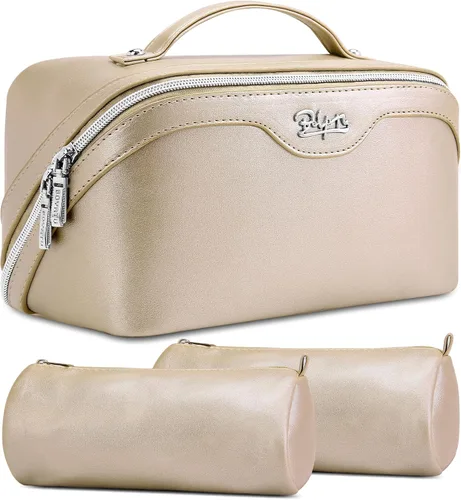 Miniatura 44 de BOYATU Bolsa organizadora de maquillaje de viaje, bolsa de cosméticos: Juego de 3 bolsas de maquillaje para mujeres con asa - Bolsas de aseo