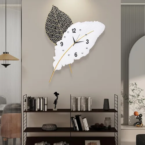 Miniatura 4 de Reloj de pared moderno con plumas, grande para decoración de sala de estar, reloj de pared decorativo, reloj de pared en blanco y negro, adecuado