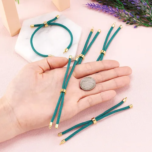 Miniatura 4 de 10 piezas de pulseras de cordón de nylon torcido para hacer joyas ajustables con deslizadores con accesorios de latón dorado para accesorios