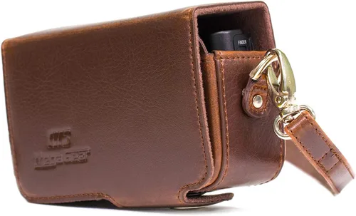 MegaGear MG1144 - Funda de piel para cámara con correa compatible con Sony Cyber-shot DSC-HX95, DSC-HX99, DSC-HX80, DSC-HX90V, DSC-WX500, color Dark