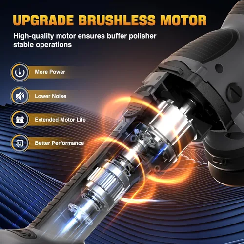 Miniatura 4 de VERVEWAVE Kit de pulidor inalámbrico para batería Dewalt de 20 V (sin batería), pulidor orbital de coche de 6 pulgadas, velocidad variable de 1800 a