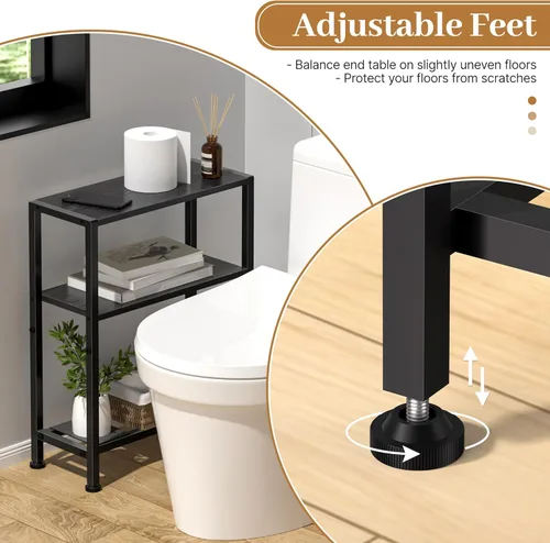 Miniatura 9 de Mesa auxiliar estrecha para espacios pequeños, mesa auxiliar pequeña de 2 niveles con soporte para estantes, mesita de noche delgada, mesa de sofá