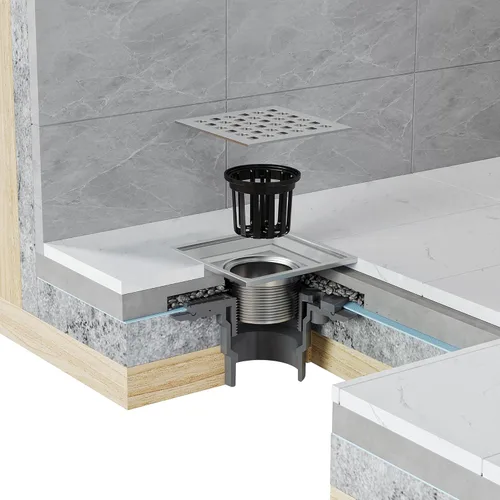 Miniatura 6 de Neodrain Desagüe de ducha cuadrado, rejilla de acero inoxidable 304 de 4 pulgadas y cuerpo de drenaje de PVC, rejilla con acabado de níquel Cepillado