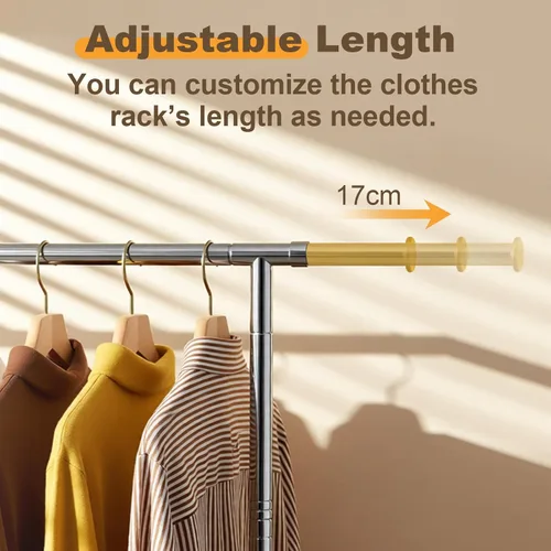 Miniatura 5 de TigerParty Perchero para colgar ropa, perchero de ropa resistente de acero inoxidable, perchero rodante extensible y ajustable con ruedas