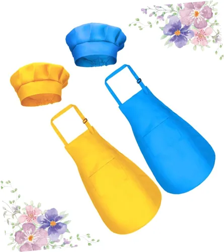 Miniatura 5 de Luxshiny 2Set Painting Polyester Smock and Chef Hat Ages Apron Yellow for Drawing Painting and Creative Fun