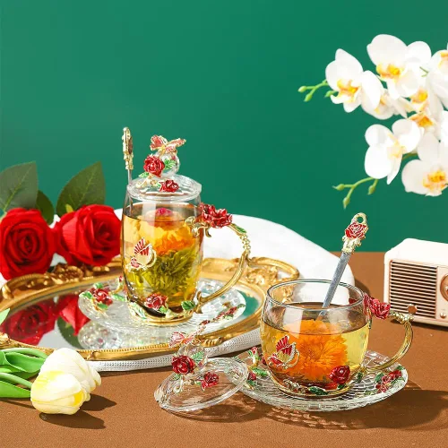 Miniatura 4 de Taza de Té de Cristal Taza de Café con Tapa Platillo Cuchara Regalo de Cumpleaños Navidad para Mujeres Amigas Mujer Abuela Mamá Hermana Decoración