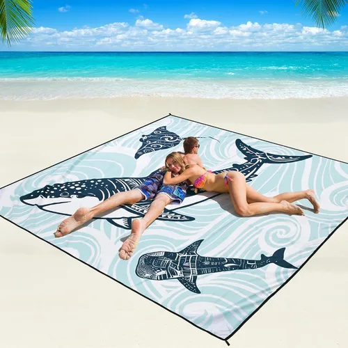 Miniatura 26 de WIWIGO Manta de playa impermeable a prueba de arena tapete de playa 79" X 83"/10'x9' para 2-8 adultos, de secado rápido, tapete de picnic al aire