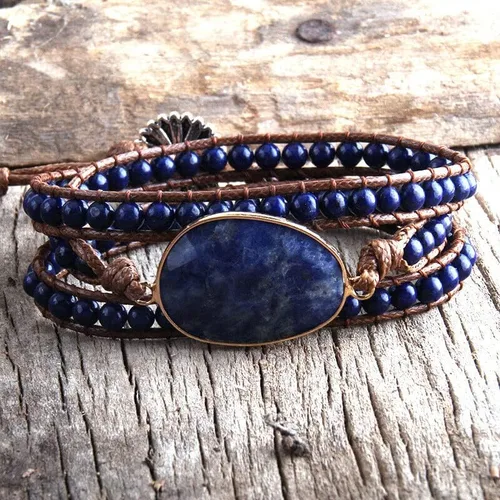 Miniatura 3 de Pulseras hechas a mano para mujer, con 3 hebras de piedras naturales y cuentas (Color marrón)