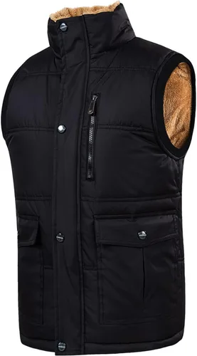 Miniatura 20 de Chaleco acolchado de invierno cálido para hombre, con forro polar grueso, sin mangas, chaqueta sin mangas