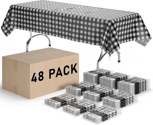 Miniatura 14 de Exquisite Cubierta de Mesa para Picnic - Paquete de 6 Manteles Premium Rectangulares de Plástico - Cubierta de Mesa para BBQ a Cuadros Negro