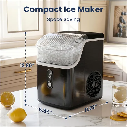 Miniatura 8 de Antarctic Star Fabricadores de Hielo en Nuggets para Encimera con Autolimpieza, 35 libras/24H, Máquina Portátil de Hielo Sónico con Negro