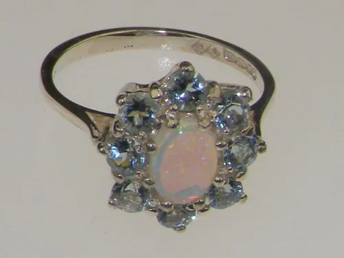 Miniatura 5 de Anillo de plata de ley 925 auténtica auténtica ópalo y aguamarina para mujer