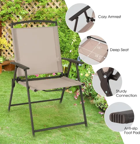 Miniatura 6 de Giantex Juego de 2 sillas plegables para patio – Sillas de exterior con reposabrazos y marco de acero inoxidable, sillas de comedor de patio