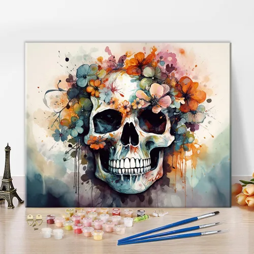 TUMOVO Pintura por números para adultos principiantes, calavera abstracta con flores, kits de pintura por números para adultos, kits de pintura por