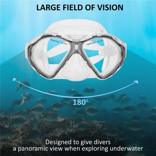 Miniatura 3 de Blue Reef Sentinel Snorkel Mask Set, Snorkeling Gear for Adults Set Includes Sentinel Black Mask w/Twin Tempered Glass, Cortes Dry Snorkel, Bay Fins