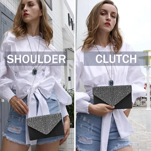 Miniatura 2 de Milisente Bolsa de noche para mujer, con diamantes de imitación con purpurina, para boda, bolsa de noche, sobre de cristal, bolsa cruzada
