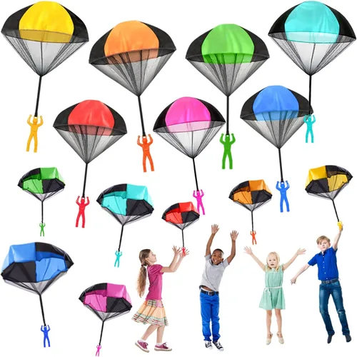 Miniatura 8 de Juuxncgv Paquete de 10 juguetes de paracaídas, paracaídas de juguete sin enredos, juguetes voladores para niños, regalos (5 colores)