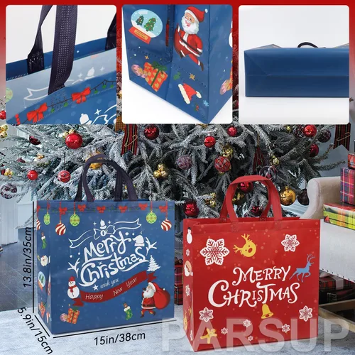Miniatura 4 de PARSUP 32 bolsas de regalo de Navidad con asas, bolsas de varios tamaños para golosinas, bolsas de Navidad no tejidas para envolver regalos