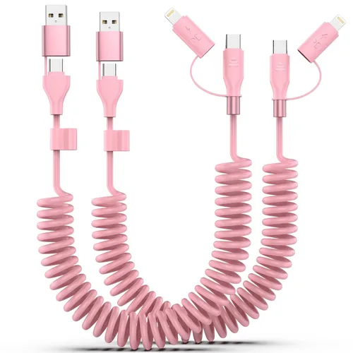 Miniatura 9 de Paquete de 2 cables USB-C y Lightning en espiral 2 en 1, cable de carga para iPhone 17 16 15 de 3 pies, cable de carga rápida de 60 W para iPhone