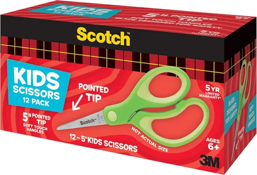 Miniatura 5 de Scotch Tijeras puntiagudas suaves al tacto de 5 pulgadas, paquete de 12 unidades, color verde, paquete de 6
