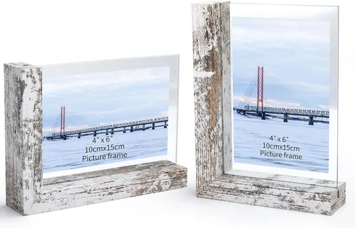 Miniatura 13 de Lavezee Paquete de 2 marcos de fotos de 4 x 6 pulgadas, hechos de base de madera negra en forma de L con vidrio, imágenes de fotos de doble cara