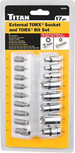 Miniatura 2 de Titan Tools 16160 - Juego de llaves de vaso y brocas externas Torx (17 piezas)