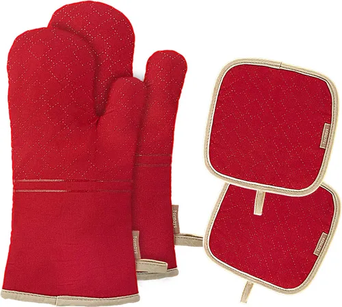 Miniatura 8 de Juego de 4 guantes de horno y soportes para ollas, resistentes al calor 572F, forro de algodón suave con superficie antideslizante para cocina