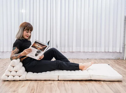 Miniatura 36 de Leewadee - Cojín Tailandés plegable para el suelo con respaldo para TV, sala de estar, colchón para exterior, 65.7 x 20.9 x 11.8 pulgadas, Kapok