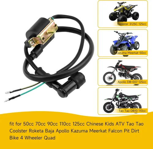 Miniatura 5 de HIAORS Bobina de encendido y bujía A7TC para Coolster 125cc 110cc 90cc 70cc 50cc Taotao DB10 Cheetah Roketa Baja Kazuma Meerkat 50 Falcon 90 Apollo