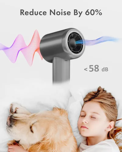 Miniatura 7 de Rudd Secador de pelo con difusor, secador de pelo de alta velocidad con pantalla, gris 160000 RPM Brushless Motor for Fast Drying, 500 Million
