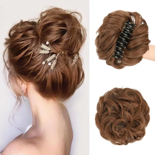 Miniatura 18 de SOFEIYAN Pinza de Gancho Moño Desordenado de Cabello Sintéticico, Cabello Ondulado y Rizado, Pinza de Cabello en Gancho, Chignon, Cola de Caballo