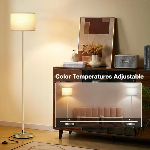 Miniatura 4 de Ambimall - Lámpara de pie moderna con control remoto, lámparas altas para sala de estar, habitación, oficina y comedor, pantalla beige con poste