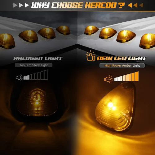 Miniatura 2 de HERCOO - Juego de 5 ópticas con luces LED para el techo de la cabina de vehículos Ford F150 F250 F350 F450 F550. Muy resistentes, Ambar Lente