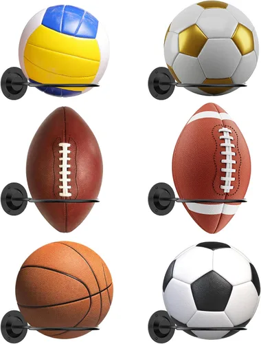 Miniatura 9 de S SUCHEK Soporte para pelotas de baloncesto y deportes, soporte de pared para baloncesto, fútbol, voleibol, fútbol, rugby