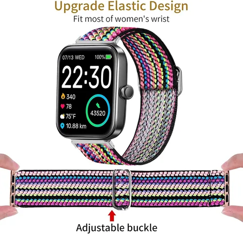 Miniatura 2 de Lamshaw Correa de repuesto ajustable de nailon elástica compatible con SKG V7 Smart Watch/TOZO S2 1.732 in Watch/Boean ID207 Watch/GGZZ ID207 Arco