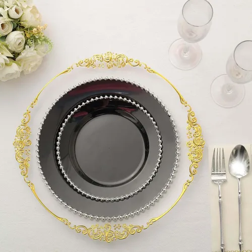 Miniatura 28 de Efavormart - Paquete de 10 platos de postre de plástico transparente rubor con borde de cuentas, platos redondos desechables para ensalada, 8