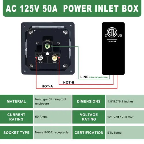 Miniatura 2 de Knoweasy Caja de toma de corriente de 50 amperios con receptáculo NEMA 5-50R, resistente a la intemperie y al polvo para vehículos recreativos