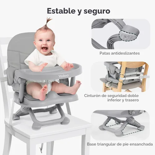 Miniatura 7 de YOLEO Silla alta para bebé, asiento elevador para mesa de comedor, sillas altas plegables con alturas ajustables, asiento elevador de viaje con Gris