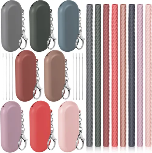 Miniatura 9 de Meanplan Juego de 6 popotes de silicona reutilizables plegables y portátiles para viajes de fiesta, frío o caliente, con funda de transporte