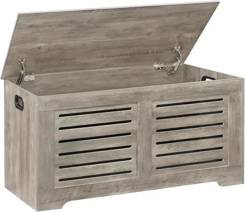 Miniatura 28 de DINZI LVJ Cofre de almacenamiento, caja de juguetes de madera de 39.4” con 2 bisagras de seguridad, banco de almacenamiento de zapatos retro