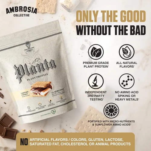 Miniatura 7 de Ambrosia Planta - Polvo de proteína a base de plantas 20g Polvo de proteína vegana sin lácteos con aminoácidos BCAA Apto para dieta cetogénica