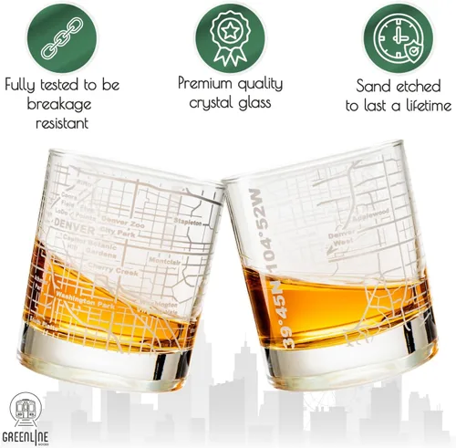 Miniatura 3 de Greenline Goods Vasos de Whisky - Juego de Regalo de Vaso Tumbler de 10 Oz para Amantes de Denver, Grabados con Mapa de Denver Vaso Old Fashioned