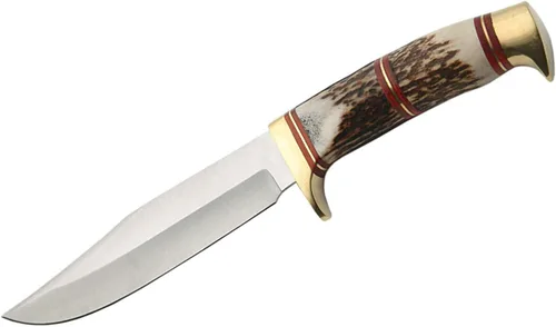 Miniatura 2 de SCO Supplies - Cuchillo de caza de lobo de acero de 9.75 pulgadas con mango de ciervo auténtico, hoja de acero inoxidable, protector de latón